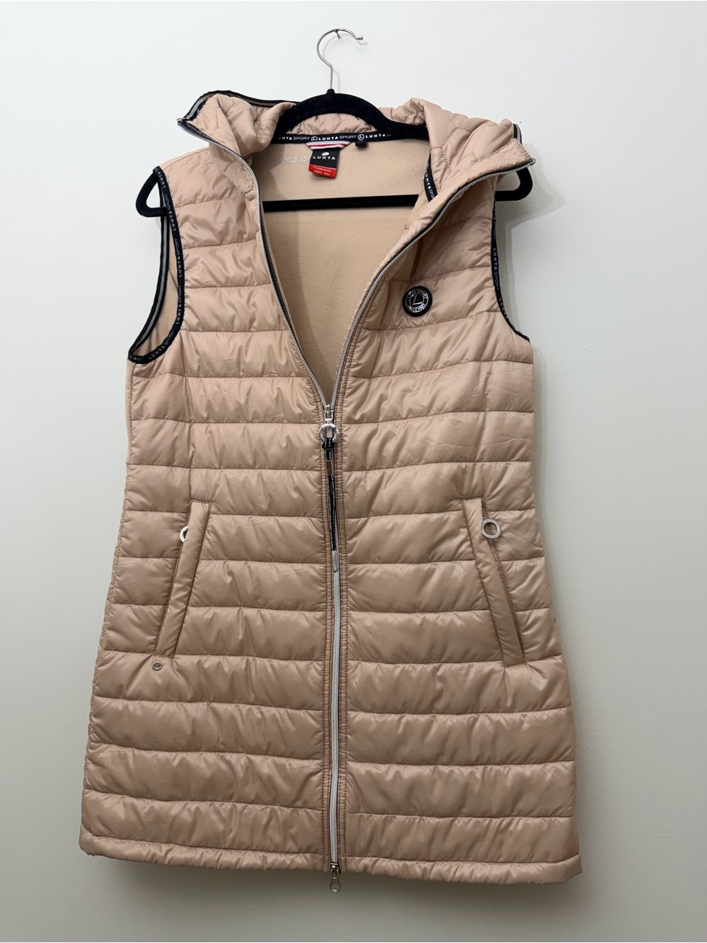 Luhta Sport Beige Hooded Long Puffer Vest EU 36 Athleisure Minimalist M